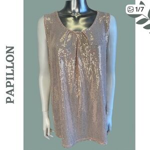 Papillon Blush Pink Sequin Sleeveless Tunic Top – Pleated Neckline Size XXL